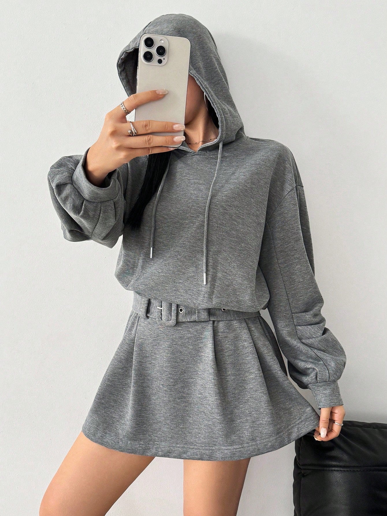 Cozy Fleece Belted Hoodie Dress