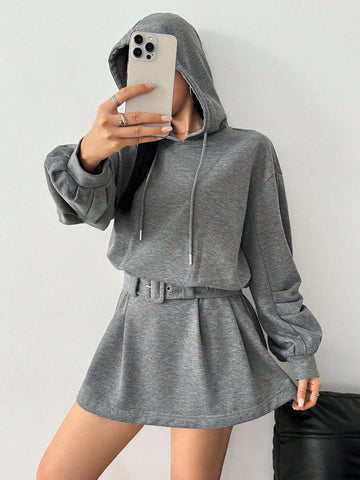 Cozy Fleece Belted Hoodie Dress