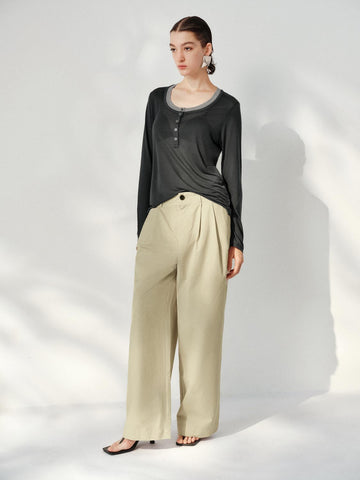 Urban Revivo Wide Leg Pants-Light Khaki