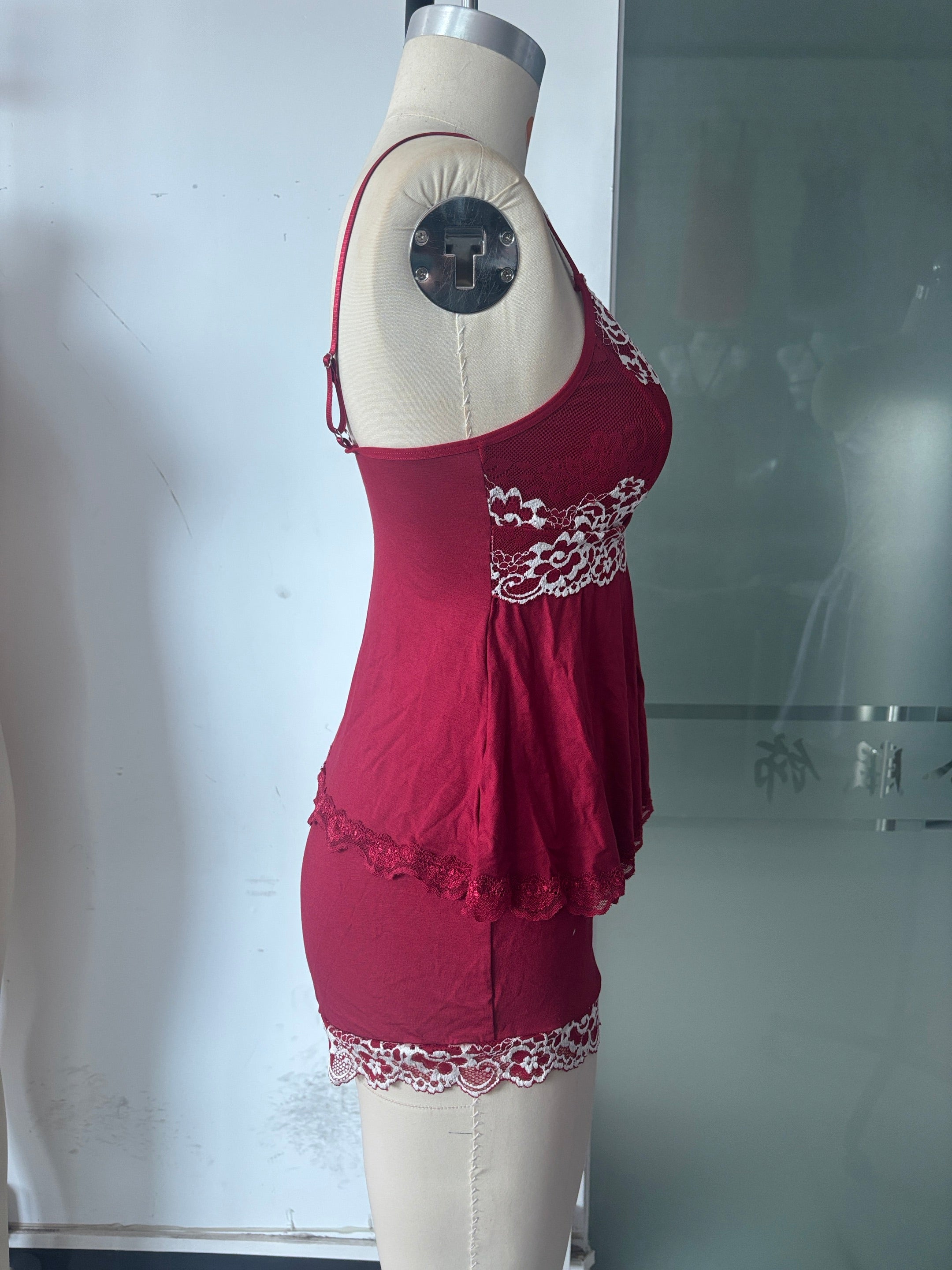 Floral Lace Trim Cami Pajama Set