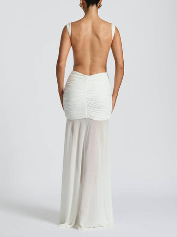 Elegant Ruched Mesh Maxi Dress
