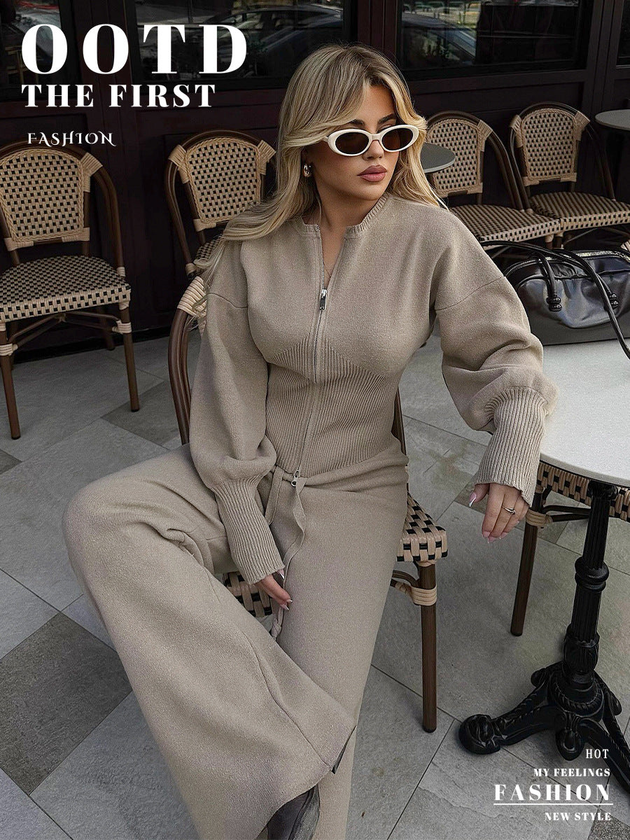 Zip Up Ribbed Knit Set