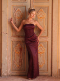 Satin Ruched Mesh Maxi Dress