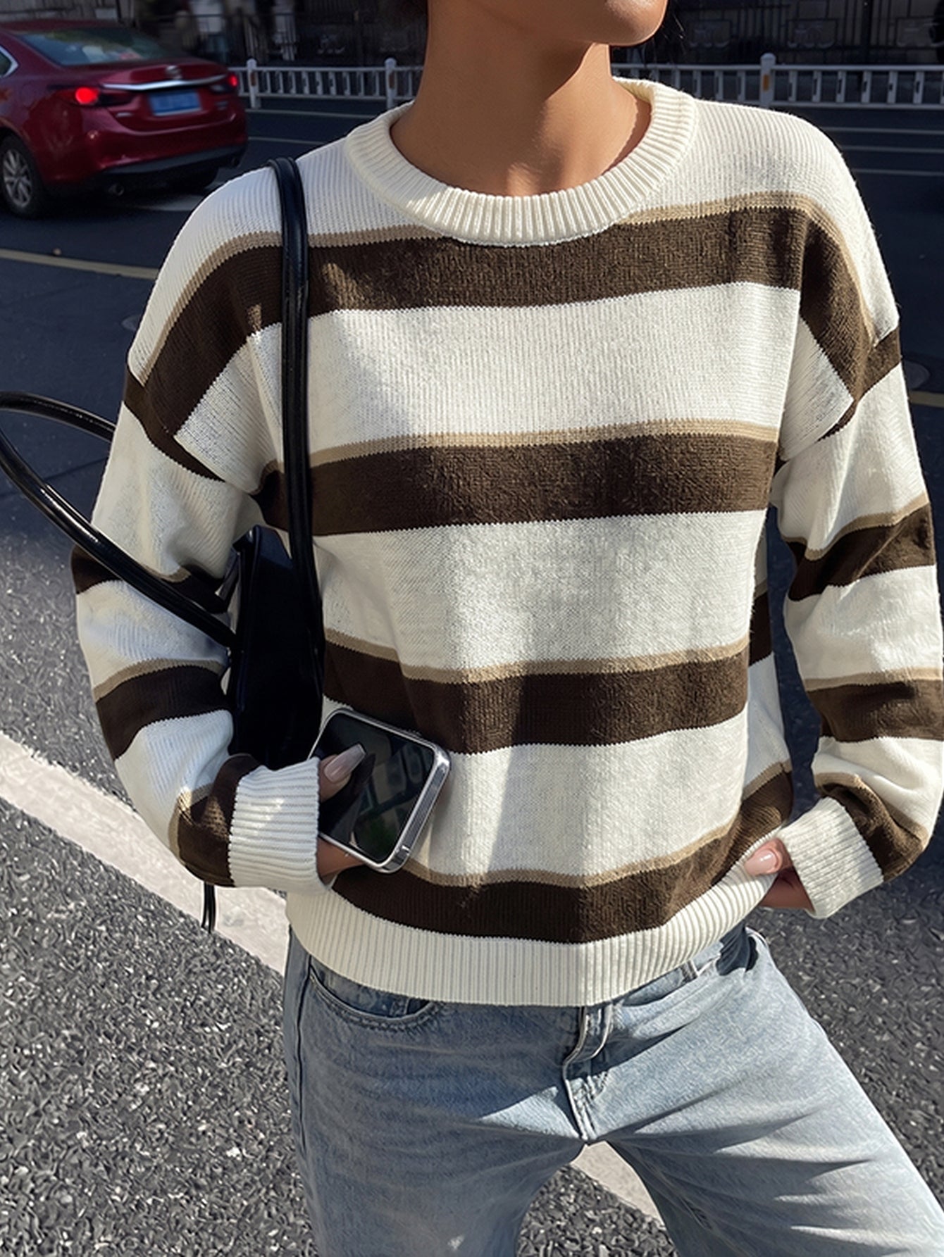 Cozy Striped Crewneck Knit Sweater