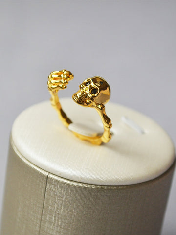 Gold Skull Adjustable Statement Ring