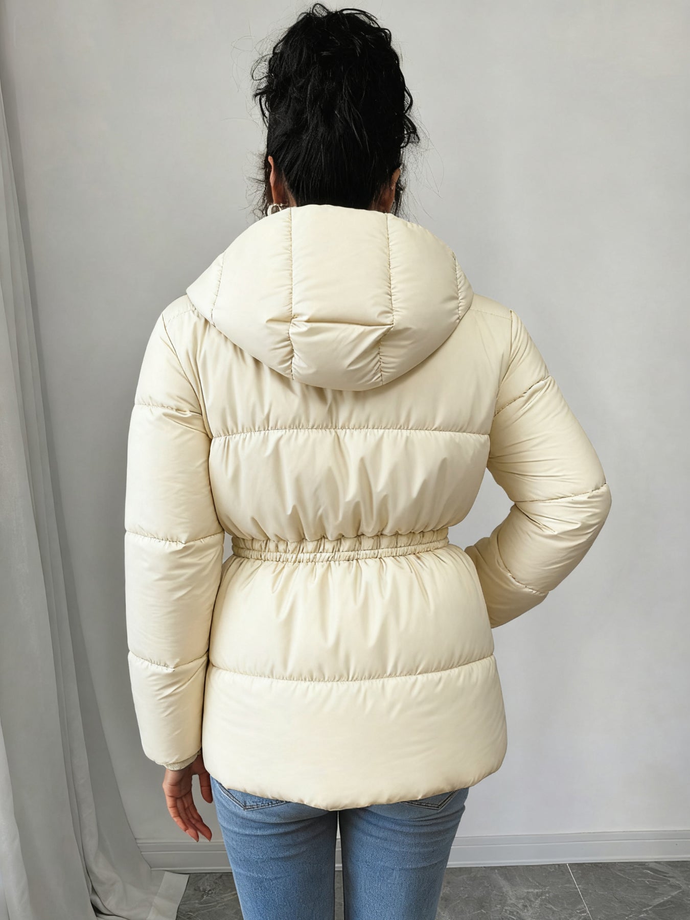 Cinched Waist Hooded Puffer Jacket