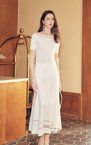 Elegant Embellished Sheer Knit Pullover
