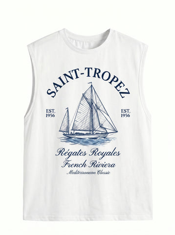 Coastal Graphic Print Muscle Tank Top