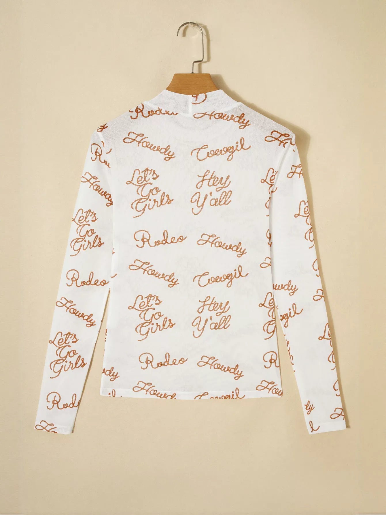 Sheer Graphic Print Mock Neck Top
