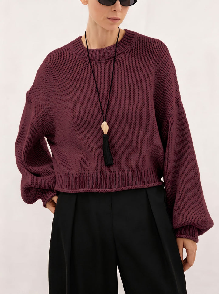 Oversized Balloon Sleeve Cropped Sweater