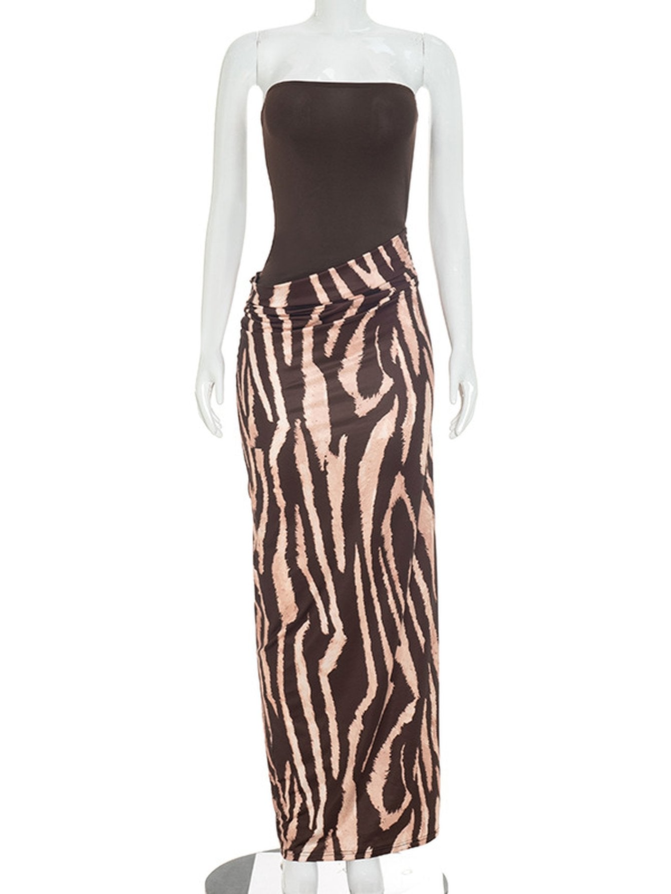 Strapless Zebra Print Bodycon Maxi Dress
