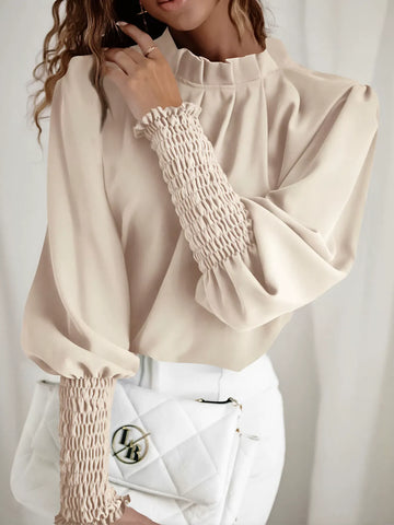 Elegant Pleated Smocked Cuff Blouse