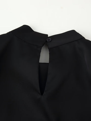 Asymmetric Lace Trim Mock Neck Top