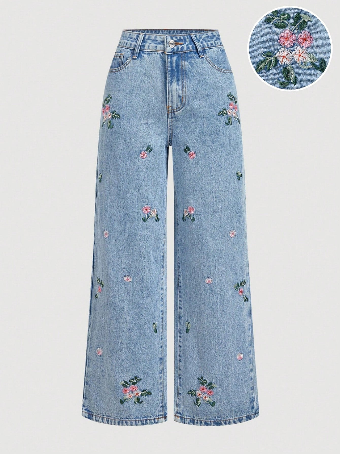 Floral Embroidered High Waisted Jeans