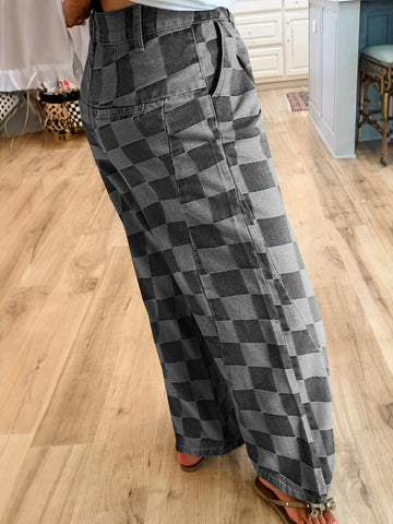 Checkered Pattern Loose Fit Jeans
