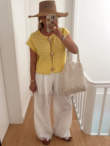 Open-Front Crochet Star-Button Boho Vest