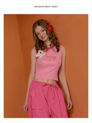 Cute Teddy Graphic Ribbed Tank