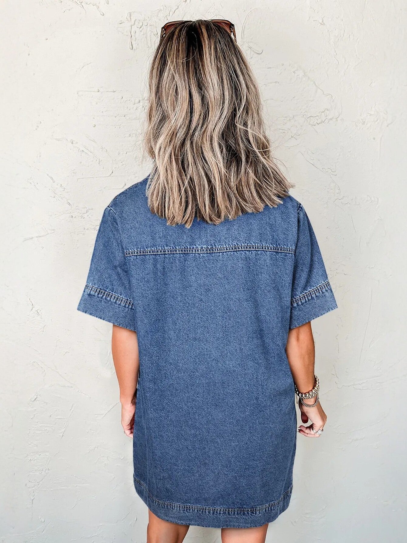 Collar Detail Pocket Denim MIni Dress
