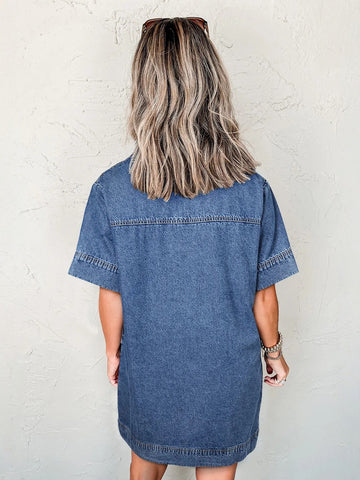 Collar Detail Pocket Denim MIni Dress