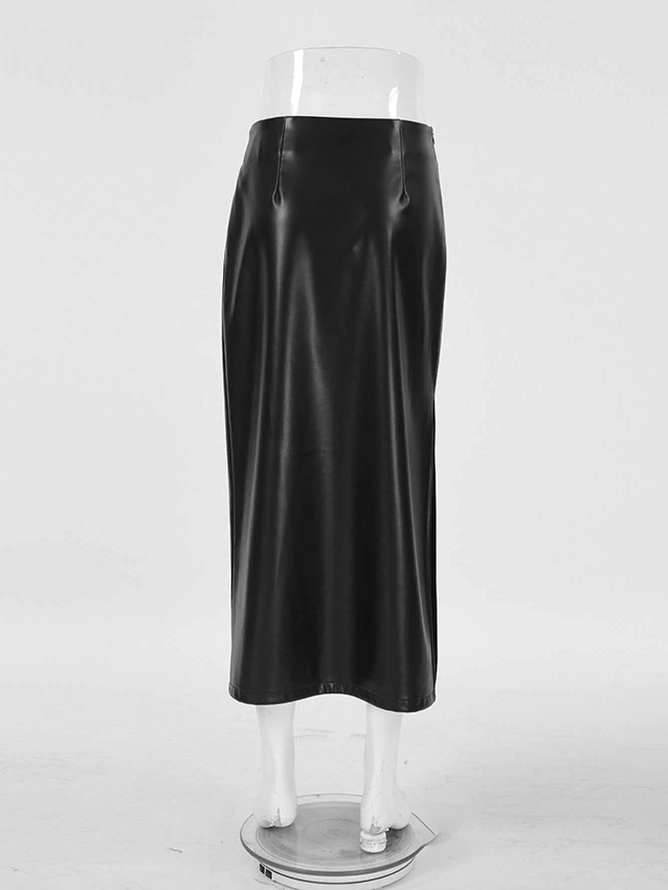 High Slit Faux Leather Midi Skirt