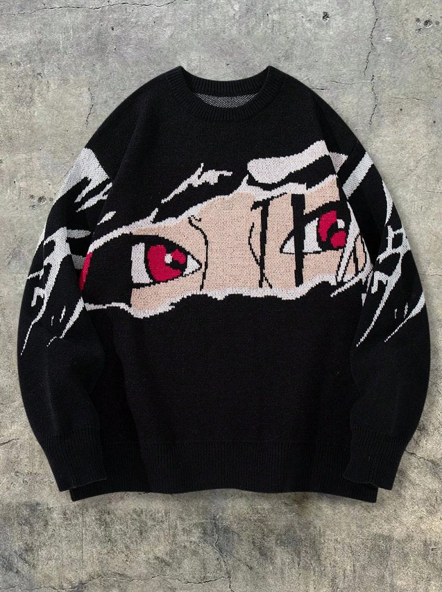 Oversized Anime Graphic Knit Sweater