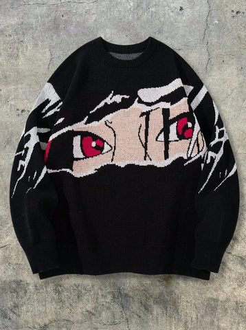 Oversized Anime Graphic Knit Sweater