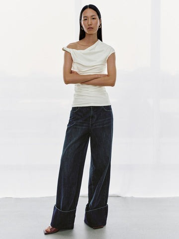 Urban Revivo One Shoulder Ruched T-Shirts-White