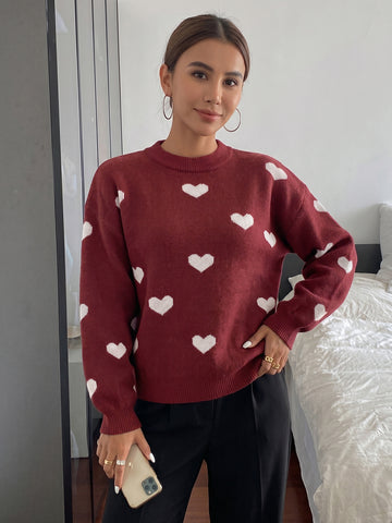 Cute Heart Print Crewneck Sweater