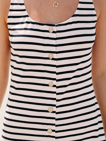 Striped Button Front Midi Dress
