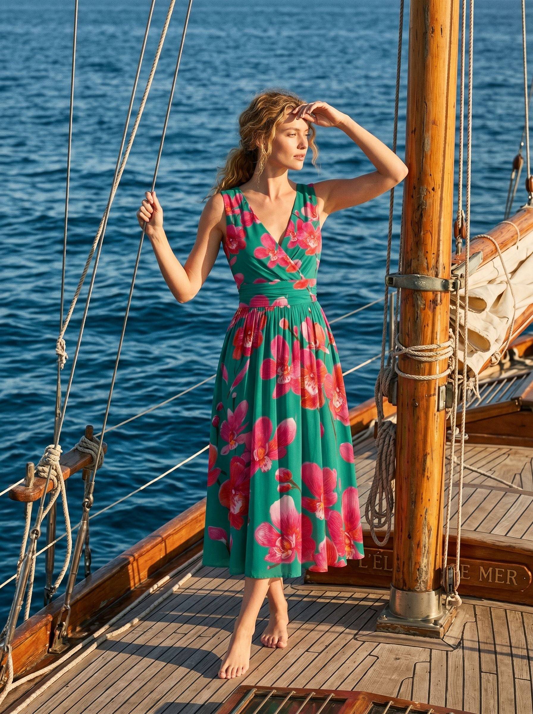 CORINNE
Floral Print V Neck A Line Midi Dress