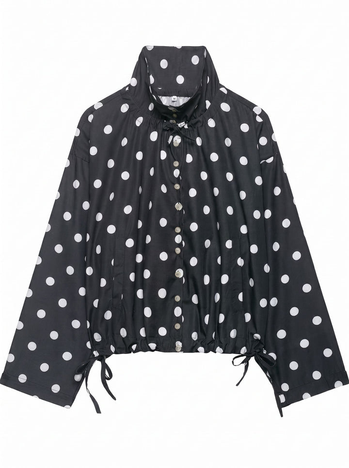 Polka Dot Drawstring Hem Jacket