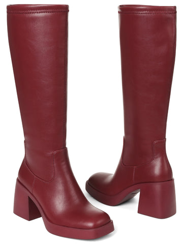Chic Burgundy Block Heel Knee Boots