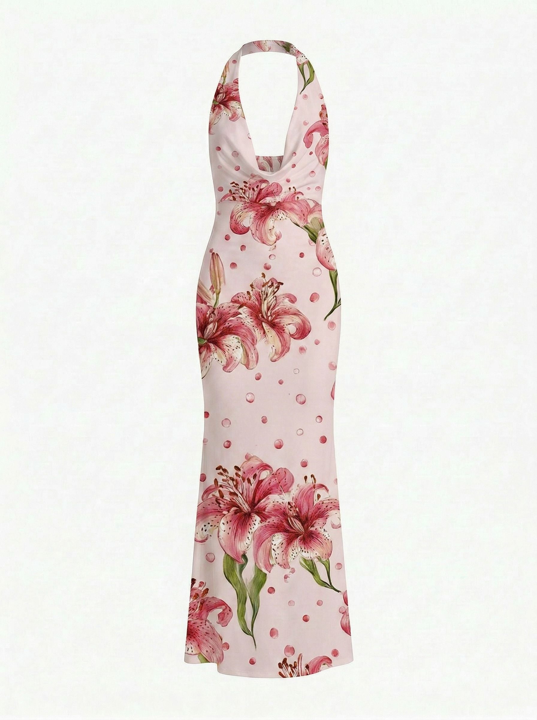 Floral Print Cowl Neck Bodycon Maxi Dress