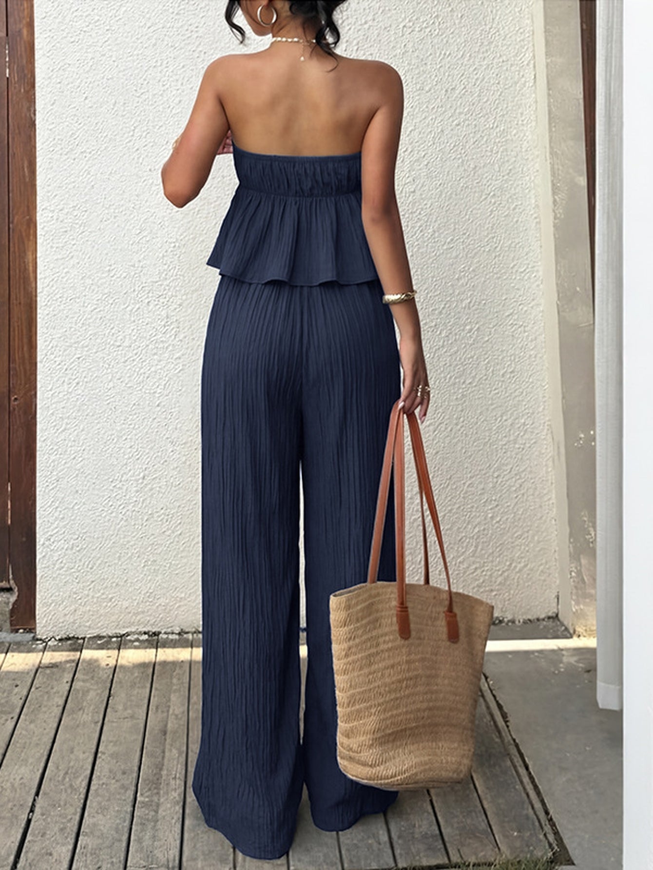 Strapless Gauze Wide Leg Pant Set