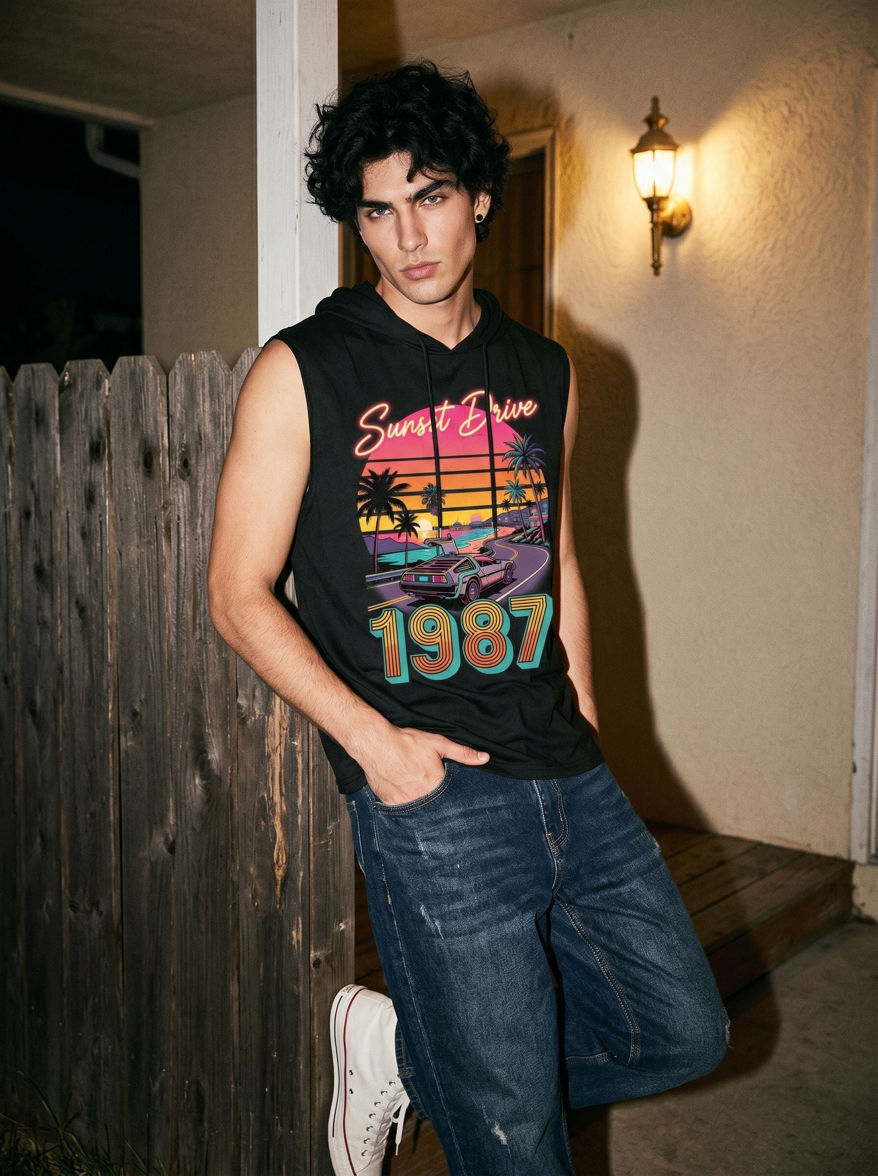 Retro Graphic Hooded Sleeveless Tank Top
