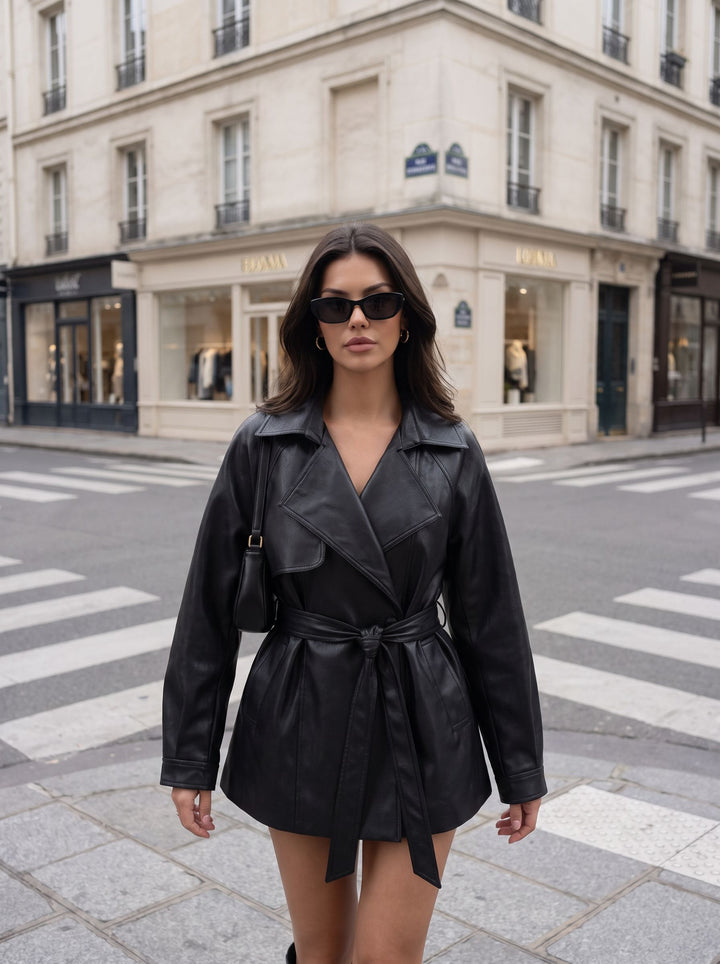 Oversized Belted Faux Leather Jacket