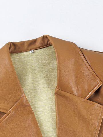 Oversized Brown Faux Leather Blazer Jacket