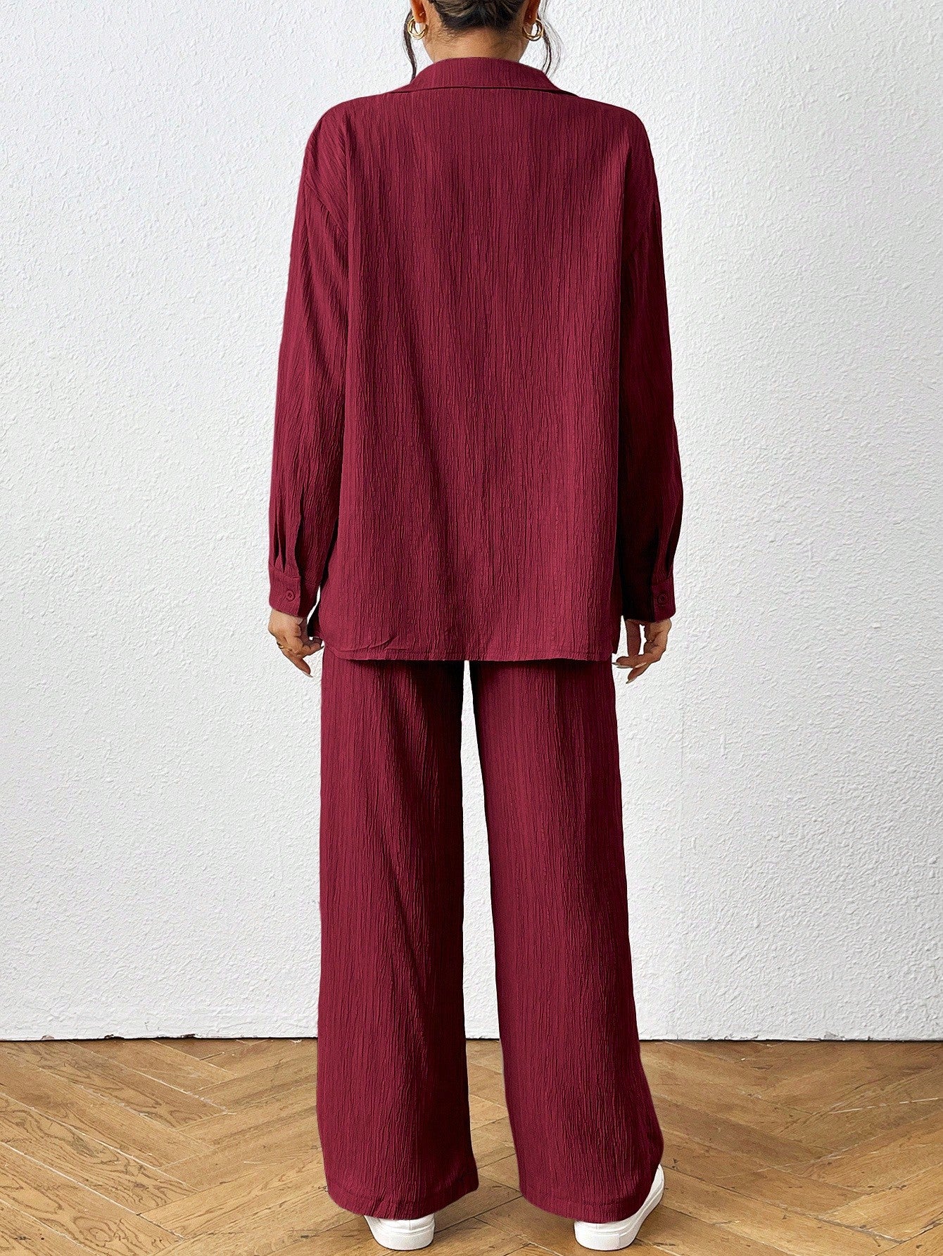 Loose-Fit Shirt Matching Wide-Leg Pants Casual Set