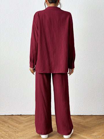 Loose-Fit Shirt Matching Wide-Leg Pants Casual Set