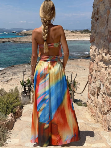 Strapless Tie Dye High Slit Dress