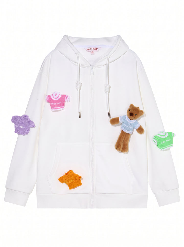 Cute Bear Graphic Zip Hooded Jacket