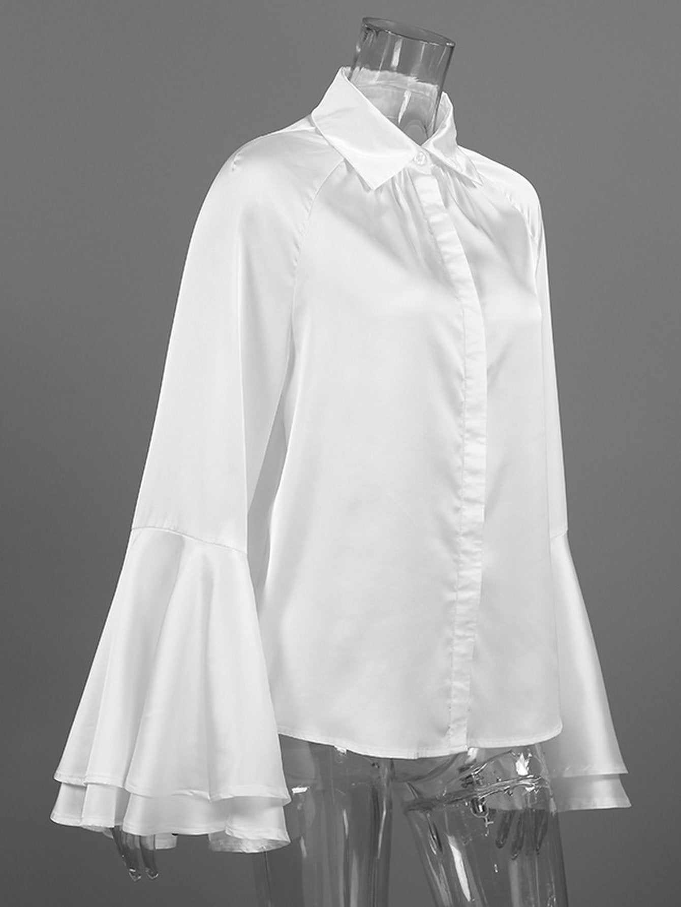 Dramatic Flared Sleeve Satin Button Shirt