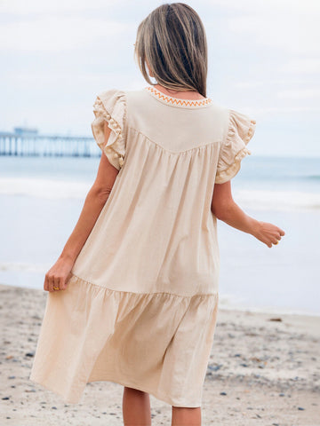 Embroidered Floral Loose Fit Midi Dress