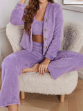 Cozy Fuzzy Button Front Lounge Set
