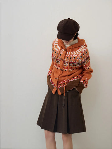 Cozy Fair Isle Hooded Cardigan
