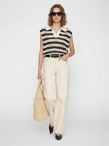 Polo Collar Striped Top