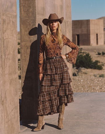 Plaid Ruffled Asymmetrical Tiered Skirt