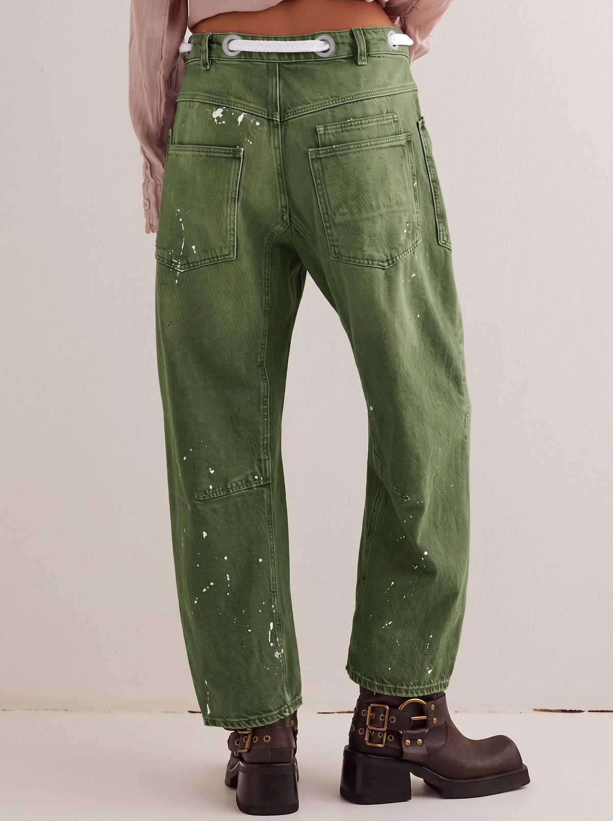 Distressed Drawstring Waist Boyfriend Jeans