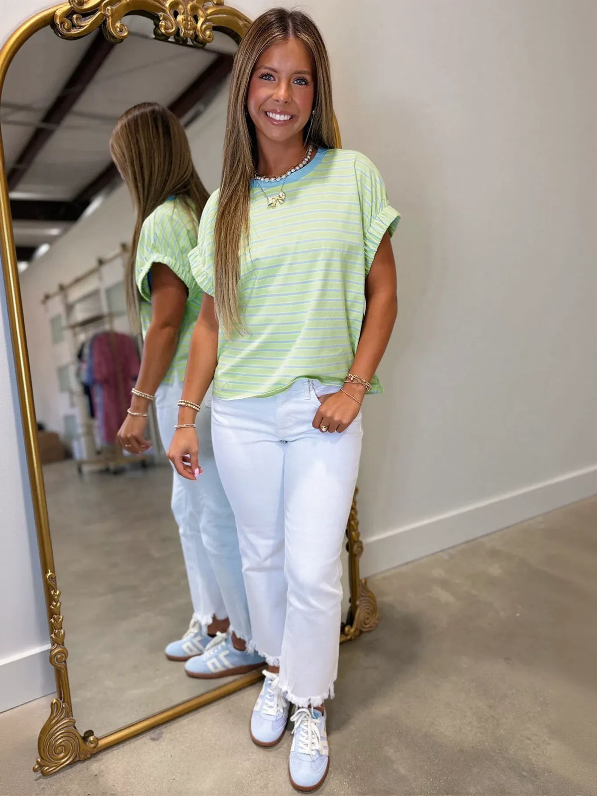Striped Rolled Sleeve Casual T-Shirt