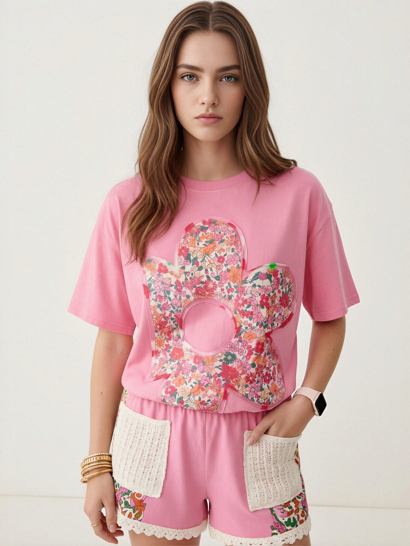 3D Floral Oversized Playful T-Shirt